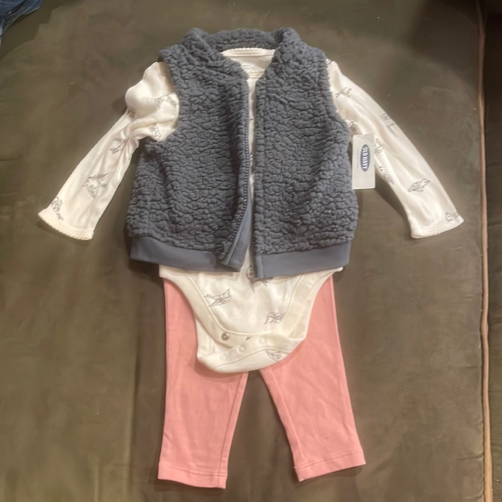 Old Navy 3 Piece Fleece Vest Onesie Leggings